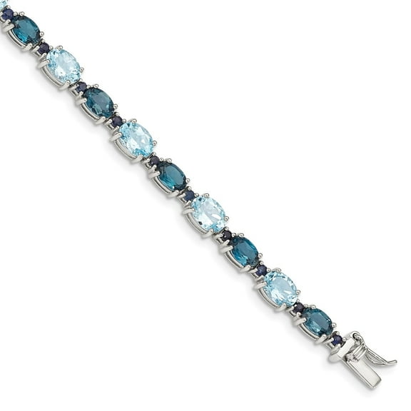 Primal Silver Sterling Silver Rhodium-plated Oval London Blue and Sky Blue Topaz 7.25 Inch Bracelet