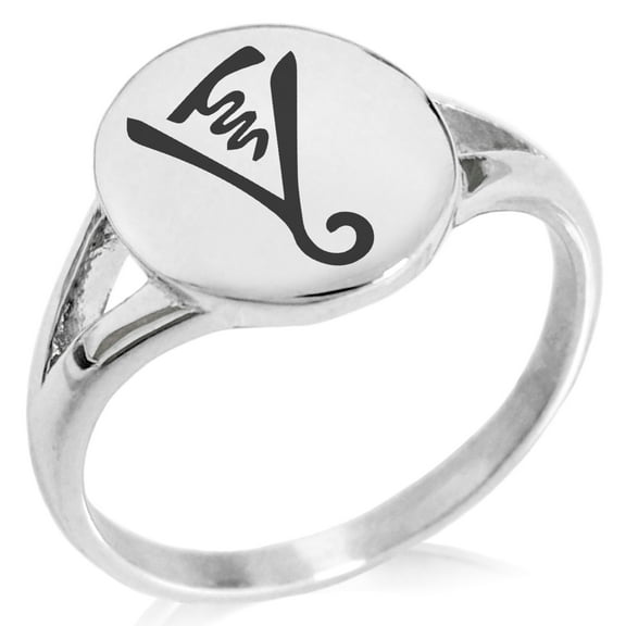 Stainless Steel Reiki Dumo Tibetan Master Minimalist Oval Top Polished Statement Signet Ring