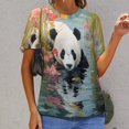 thumbnail image 6 of Funny Cute Panda Women's Short Sleeve T-Shirt Crew Neck Casual Summer Trendy Loose Fit Tops, 6 of 6