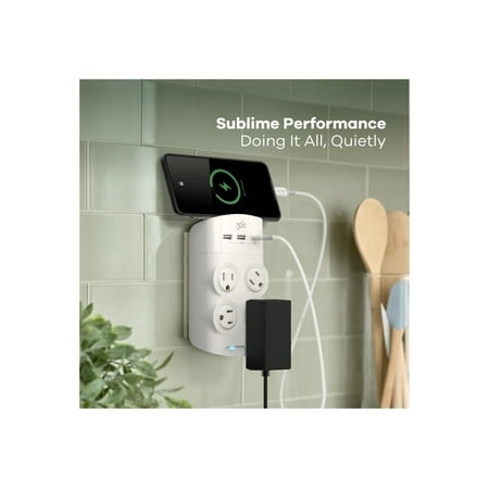 360 Electrical - Revolve45, 4 Rotating Outlets/2 USB-A and 1 USB-C 1080 Joules Surge Protector - White