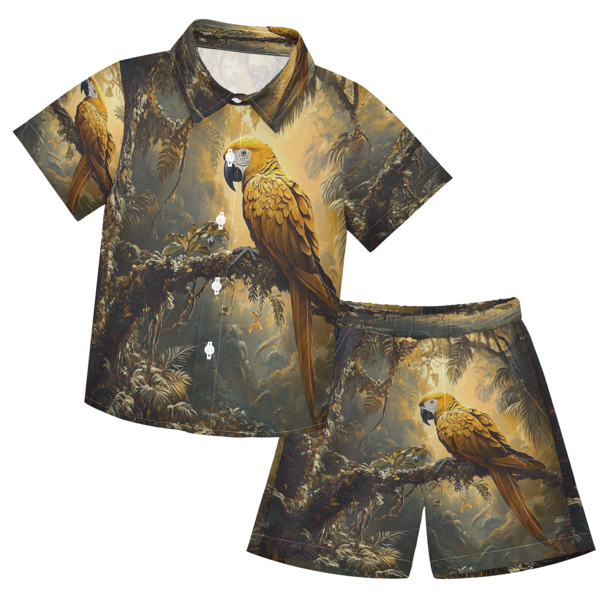 YAZAOO Button-Down Shirts Summer Shorts Sets Fashion Jungle Jewel Pattern Casual Set