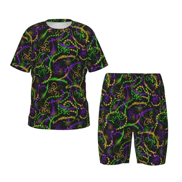 Balery Neon Mardi Gras Conjunto de Pijama Infantil de Manga Corta con Estampado – Ropa de Dormir de Algodón Suave-4X-Large