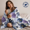 thumbnail image 5 of Throw Blanket for Couch Purple Floral Soft Fleece Flannel Blankets Cozy Lightweight Blanket for Home Sofa Living Room Blue Black Flowers Bed Throws 50" x 60", 5 of 9