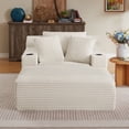thumbnail image 3 of Oversized Chaise Lounge Chair Indoor, Holaki Comfy Deep Seat Sleeper Cloud Couch with 2 Cup Holder & Throw Pillow, Faux Fur Upholstered Deep Seat Accent Chair for Living Room, No Assembly Required, 3 of 9