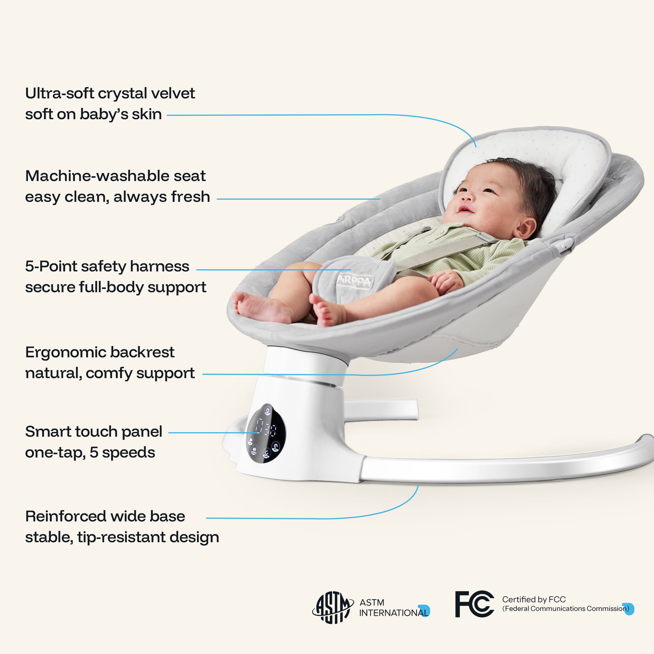 HARPPA Baby Swing for Infants with Remote Control, 5 Sway Speed, 10 Lullabies, Gray