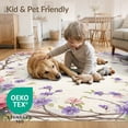 thumbnail image 4 of ODIKA 9'x12' Washable Area Rug Purple Beige Wreath Trailing Vines Scattered Buds Pink for Dining Room, Basement, Large Office, Non-Slip Chair-Friendly, 4 of 7