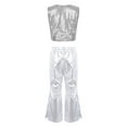thumbnail image 2 of iEFiEL Girls Youth Two-piece Stage Performance Outfit Shiny Sequins Vest with Flare Pants Set Jazz Hip Hop Dancewear Silver 10-12, 2 of 5