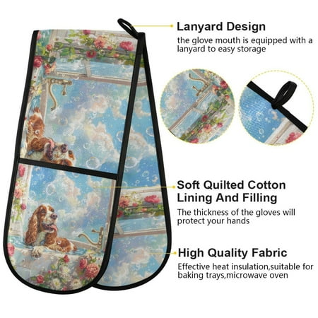 

BZSMCE Oven Mitts Bubbles and Blooms Creative Pattern Resistant Kitchen Gloves