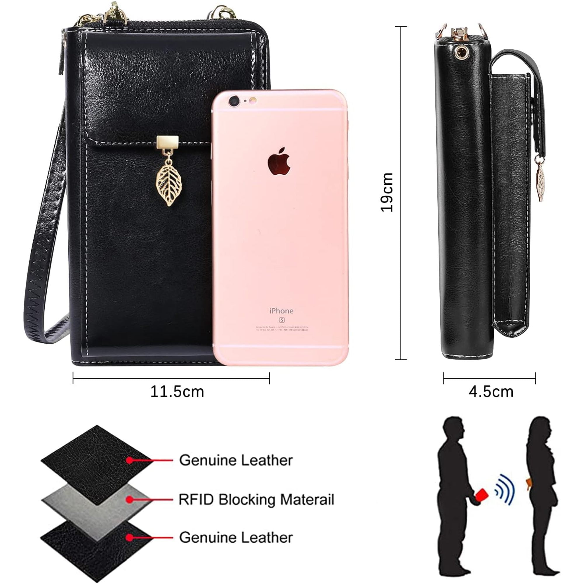 SQDWYGG Small Crossbody Phone Bags for Women Leather Cell Phone Purse Wallet,A-black