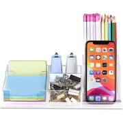 ONAVIA Desk Organizer Sets with Adjustable Pen Holder, Phone Stand, Sticky Note Tray, Thumbtack, Business Card Holder, Desk Accessories Decor, Cubicle Desktop Organization for Home Office, Clear