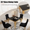 thumbnail image 6 of 5-Piece 37" Square Glass Dining Table Set for 4, Tempered Glass Top with Flute-Inspired Mirrored Stainless Steel Legs, 4 Button-Tufted Velvet Chairs with Stainless Steel Legs, 6 of 7