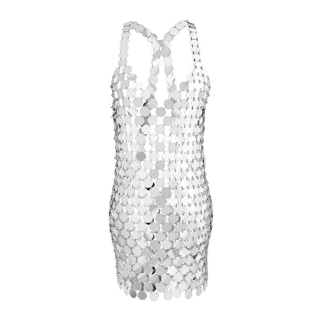 Vestido de tirantes finos con lentejuelas para mujer Vestido brillante con cuello en V por de la sin mangas Argén Zulema Vestido con cuello en V