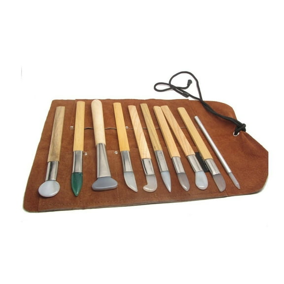 Agate Burnishers - 10pc Set - Includes Leather Tool Roll - Bezel Gold Silver Leaf Tools for Bookbinding, Jewelry, Metal, Clay, Keeum-Boo