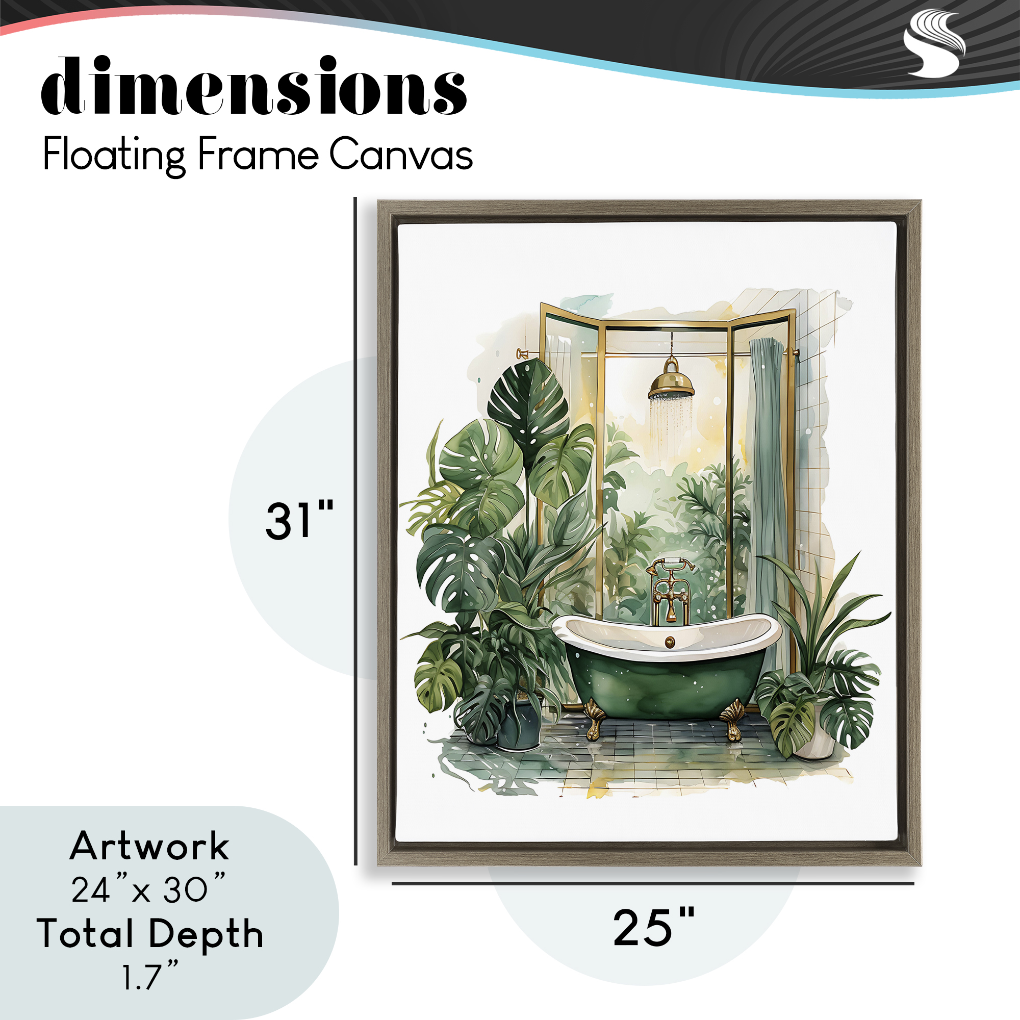 Bathtub in Tropical Oasis Brown Framed Floater Canvas Wall Art, design by Lettered and Lined
