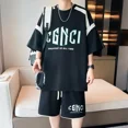 thumbnail image 3 of Conjunto de pantalones cortos para hombre, sudadera con estampado gráfico, chándal, camiseta para hombre, conjuntos cortos, blanco, dos piezas, estilo coreano 2024, elegante, XL, 3 of 5