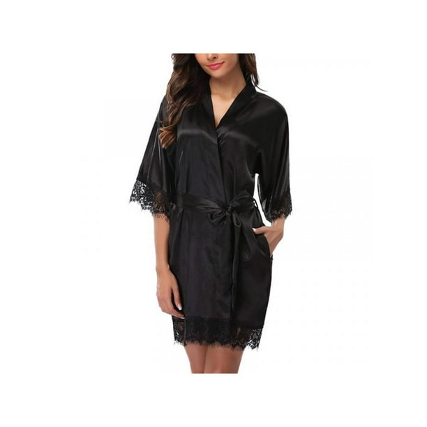 Leezo Women Summer Satin Robe Pajamas Sleepwear Night Dress with