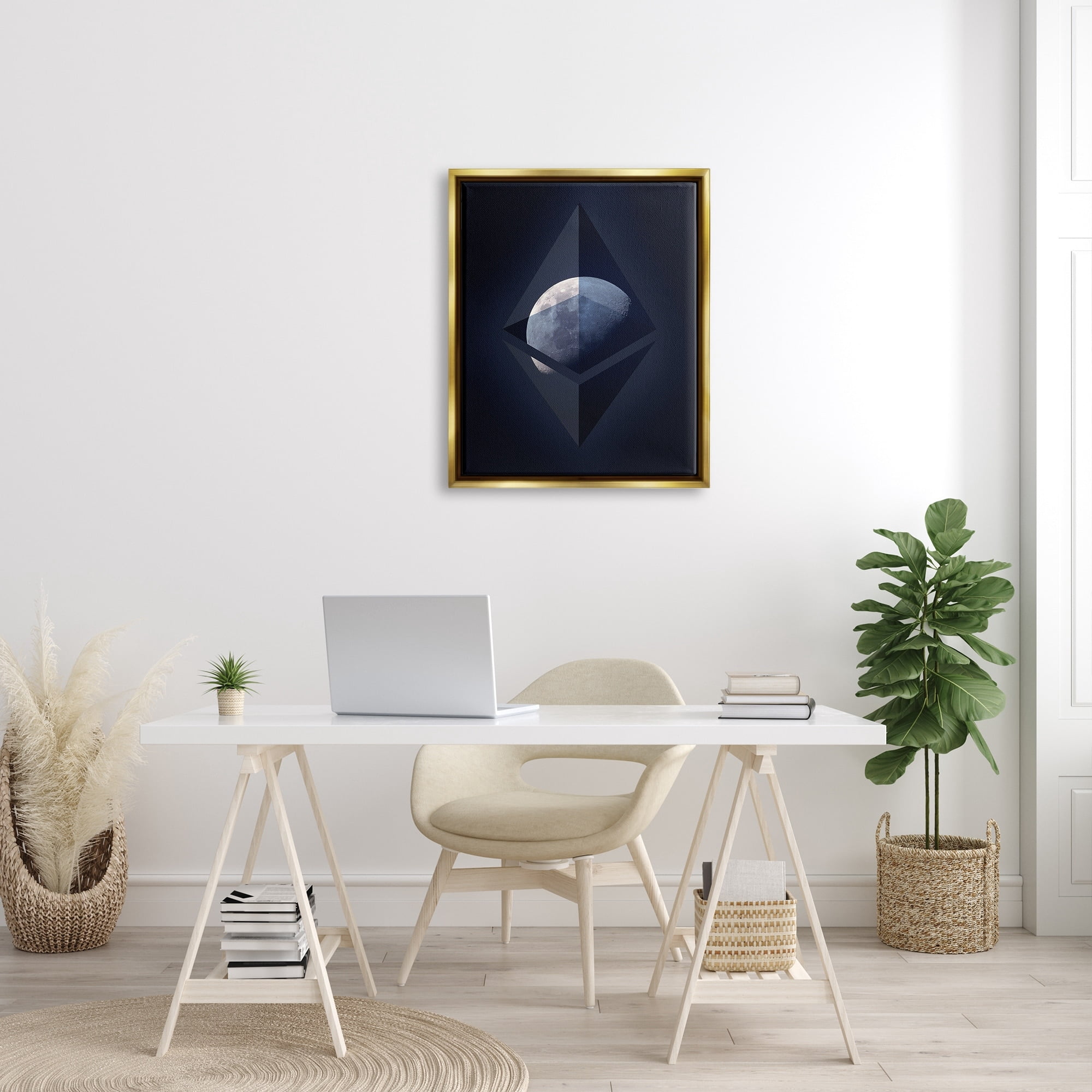 Stupell Industries Ethereum On The Moon Metallic Gold Framed Floating Canvas Wall Art, 24x30, by Daphne Polselli