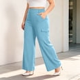 thumbnail image 5 of ClodeEU Women's Plus Size High Waisted Stretchy Wide Leg Pants,Casual Trousers with Pockets Light Blue,Women's Plus XXXXL, 5 of 9