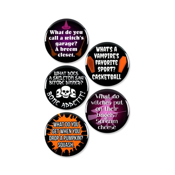 5 Pack - Funny Halloween Puns Pinback Buttons - 2.25 Inch
