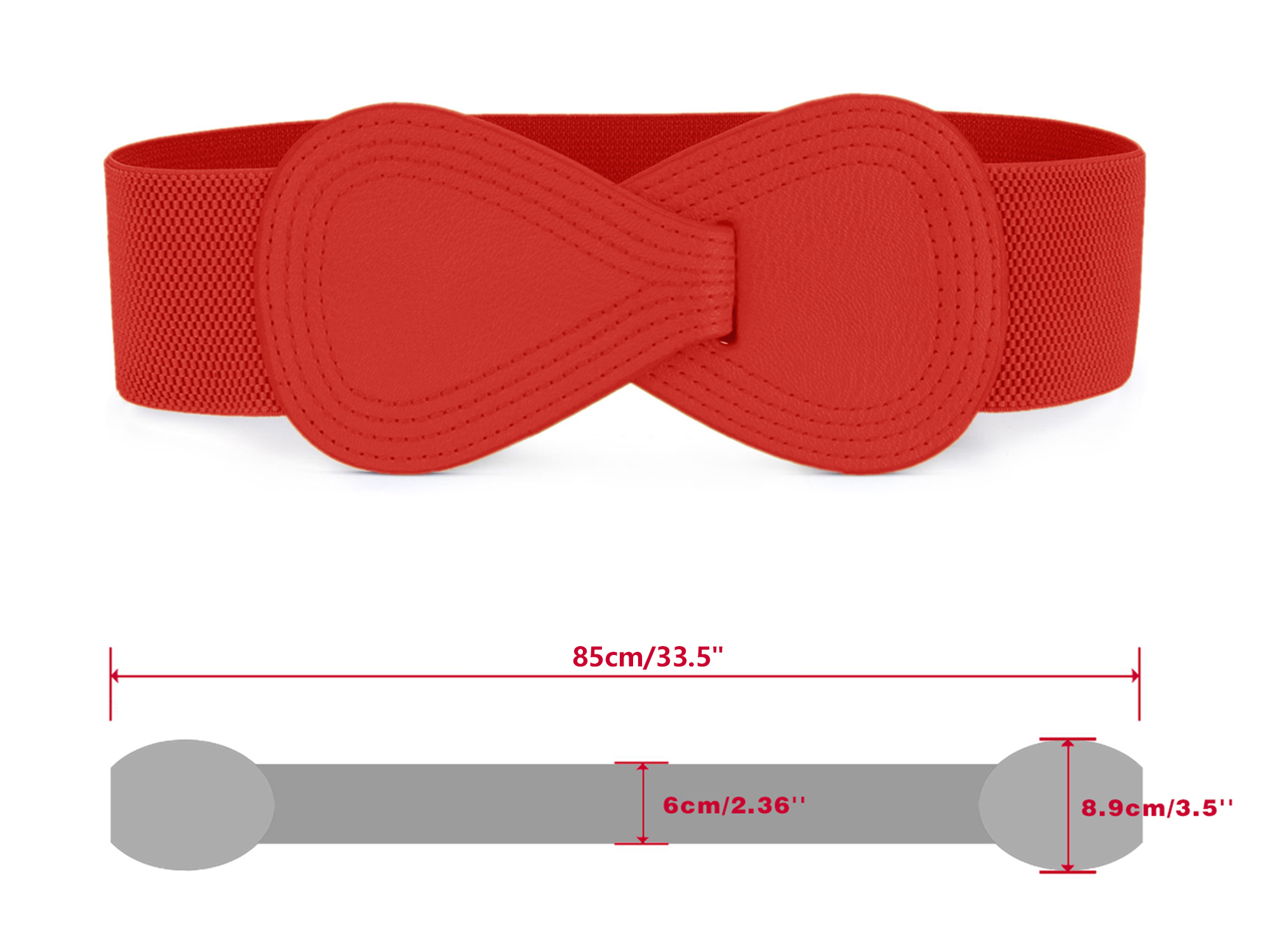 DARING DIVA Women's Interlock Faux Leather Elastic Buckle Belt 31"x43" Red