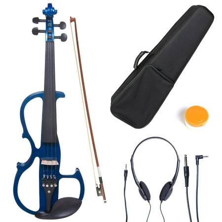 Cecilio Full Size Left-Handed Solid Wood Electric Silent Violin with Ebony Fittings-L4/4CEVN-L2BL Metallic