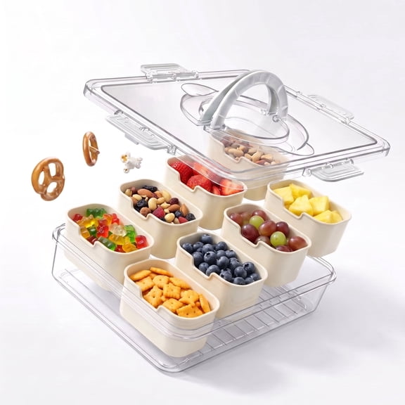 YOYTOO Snack Box Container with Dividers 8 Compartment Snackle Boxes Containers Lunch Box with Lids & Handle, White