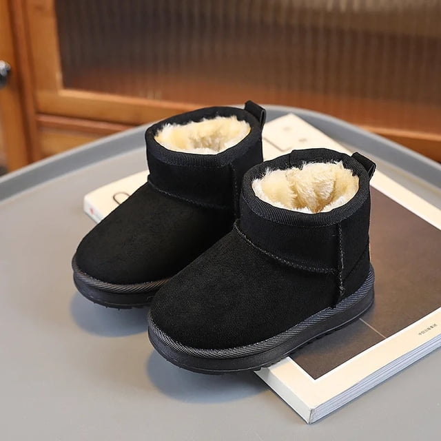 Botas de nieve de lana gruesa para niños, botas de algodón de fondo suave, botines cálidos de invierno para bebés y niñas, zapatos cómodos para niños pequeños