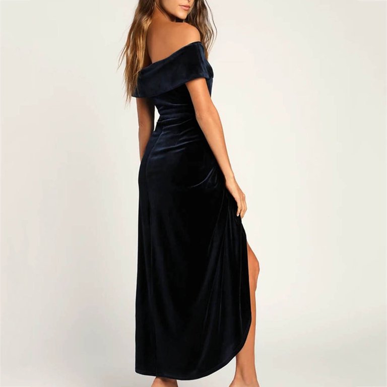 Ladies One Shoulder Slit Dress Velvet Skirt Long Dress with Pockets Cute Dresses for Women Casual Dresses for Summer Women Casual Summer Fit An Flare Dress Casual Summer Dress Loose Dress Womens - Ladies One Shoulder Slit Dress Velvet Skirt Long Dress with Pockets Cute Dresses for Women Casual Dresses for Summer Women Casual Summer Fit An Flare Dress Casual Summer Dress Loose Dress Womens -