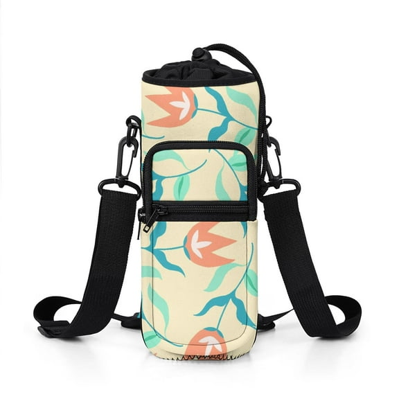 Water Bottle Carrier Holder Sling Bag Sleeve 25/32/40/64 Oz Red Tulip Insulated Sling Sleeve Case Cover with Strap Pockets for Men/Women Boys Girls