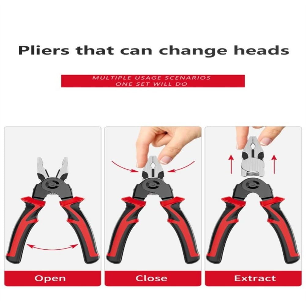 5 In 1 Plier Tool Set, Combination Interchangeable Pliers Kit With Cable Cutters, Wire Stripper, Scissor, Crimping Plier Multipurpose Combination 8 Inch Pliers Electrician Specific Tools