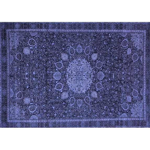Ahgly Company Indoor Rectangle Medallion Blue Traditional Area Rugs, 3' x 5'