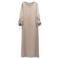 thumbnail image 4 of Vestido largo informal holgado con mangas y cordones transpirables para mujer (Caqui XL), 4 of 6