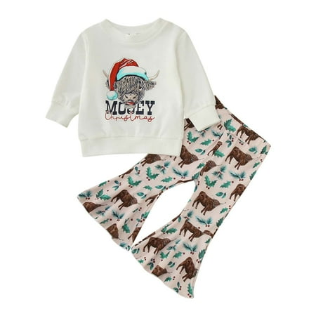 

Sobgg25 Toddler Girls Winter Christmas Long Sleeve Calf Prints Tops Pants 2PCS Outfits Clothes Set Size 18-24 Months