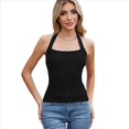 thumbnail image 2 of Camisetas Sin Mangas de Canalé para Mujer (2025), de Punto con Cuello Cuadrado, Básicas e Informales de Verano. Negro L, 2 of 8
