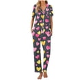 thumbnail image 2 of Cavosen Womens Pajama Sets Short Sleeve Long Pants 2 Piece Button down Soft Sleepwear Collar Shirts Nightwear Heart Print Pjs with Pocket Comfort Loungewear Outfits Black S, 2 of 5