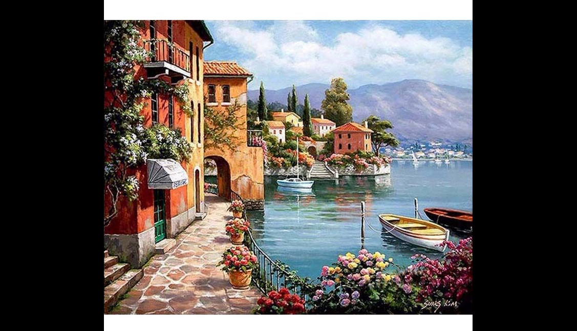 City View Boat Balcony Sea Paint By Numbers Kit DIY Number Canvas Painting Oil 