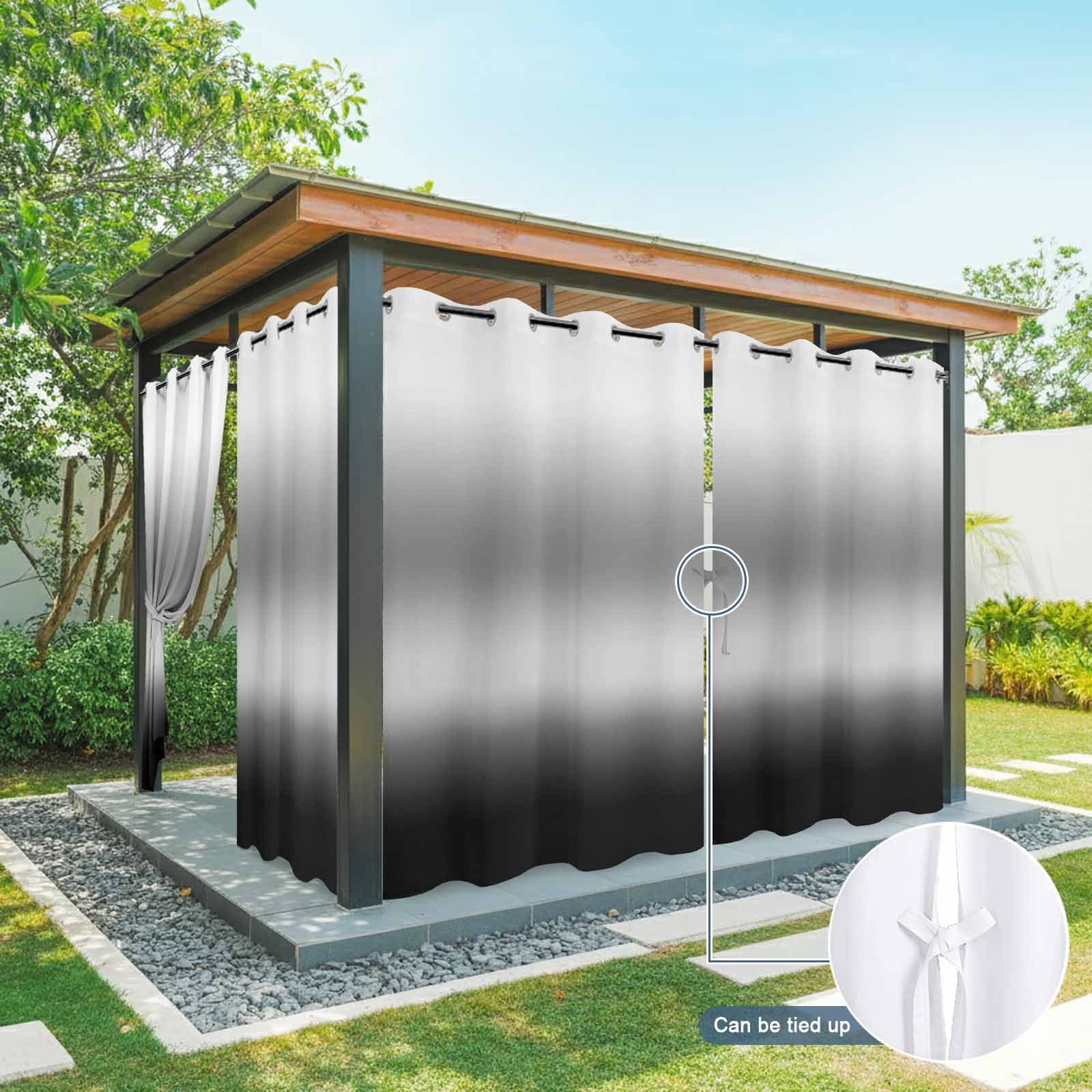 Black and White Gradient Outdoor Curtains for Patio, Minimalist Dark Grey Ombre Modern Art Sunshade Privacy Drapes Grommet Waterproof Outside Curtains for Porch/Cabana/Balcony 54"x 108", 1 Panel