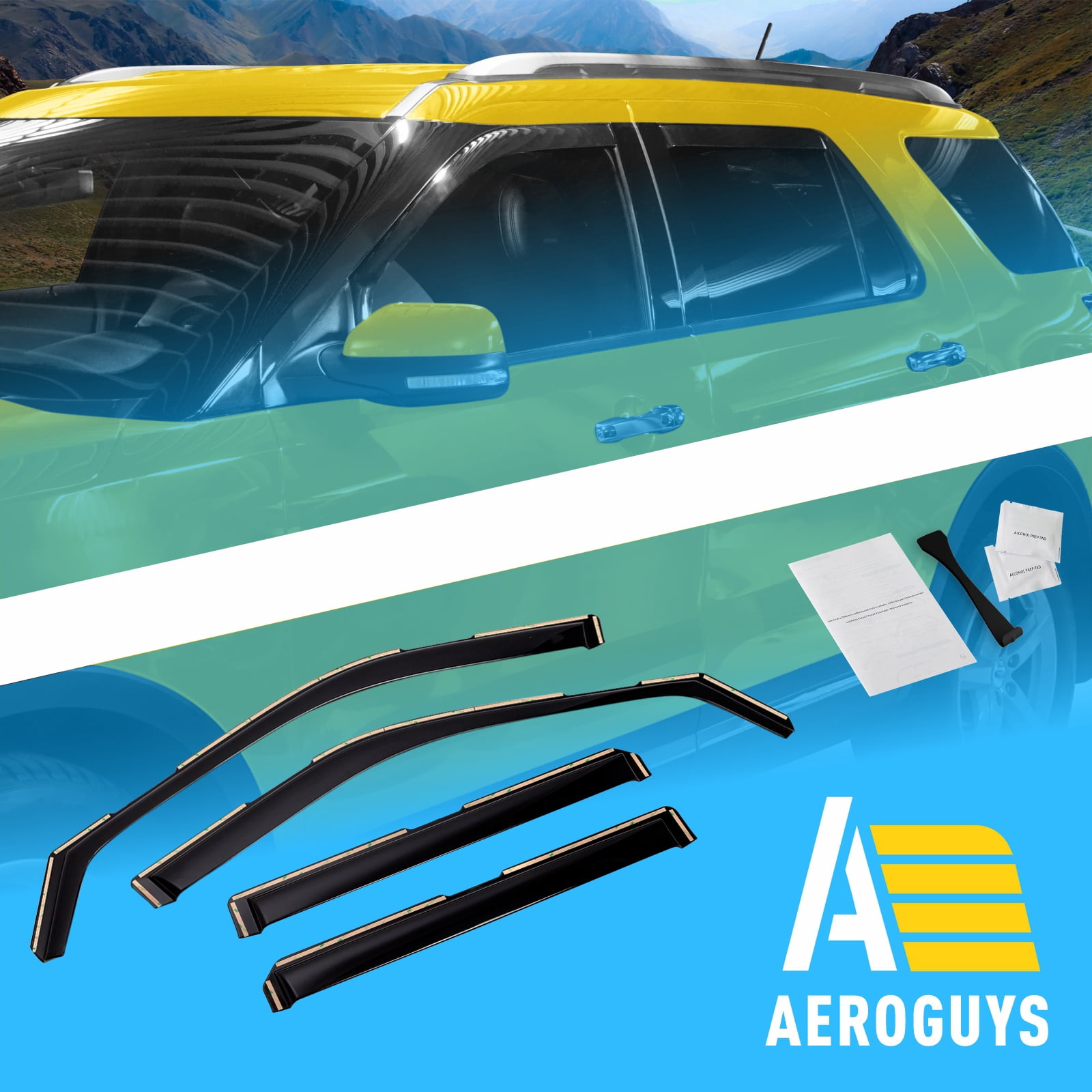 AEROGUYS in-Channel Window Deflectors Extra Durable Window Visors Rain Guards Fit for Ford Explorer 2011-2019, Sun Visors, Wind Deflectors, Vent Visors, Car Accessories - 4pcs. AG0039
