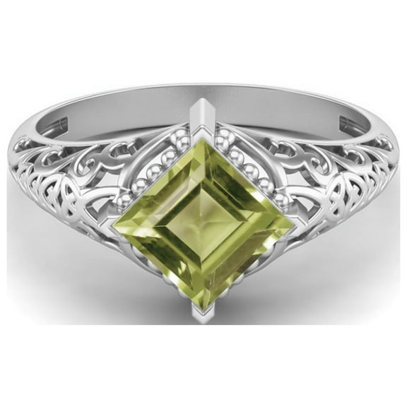 Mooneye 1.30 Ctw Square Peridot Filigree 925 Sterling Silver Solitaire Women Wedding Ring