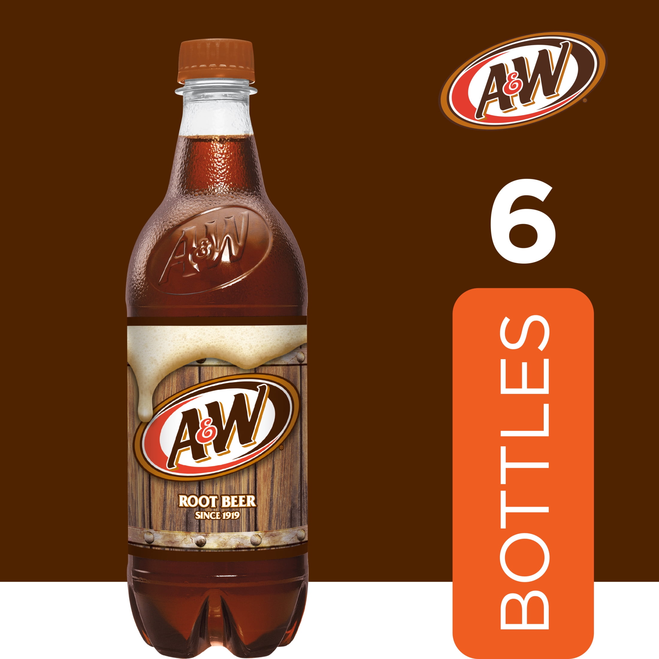 A&W Root Beer Soda Pop, 16.9 fl oz, 6 Pack Bottles