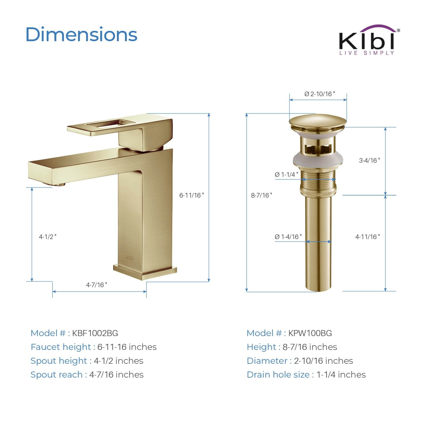 Kibi Cubic Single Handle Bathroom Vanity Sink Faucet with Pop Up Drain