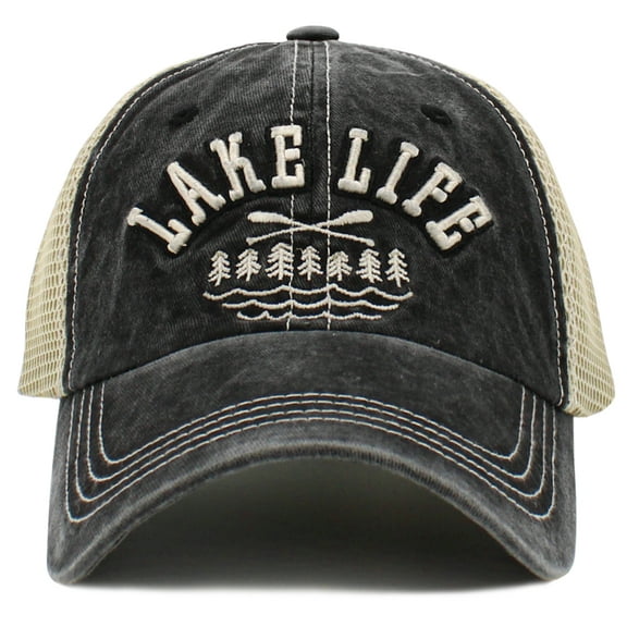 Lake Life Vintage Washed Mesh Back Trucker Baseball Cap Hat Oars Outdoors