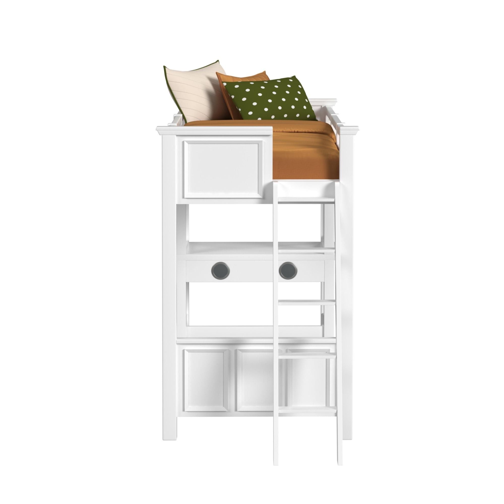 Brooklyn Kids Twin Loft with Ladder and Desk with Speaker in White