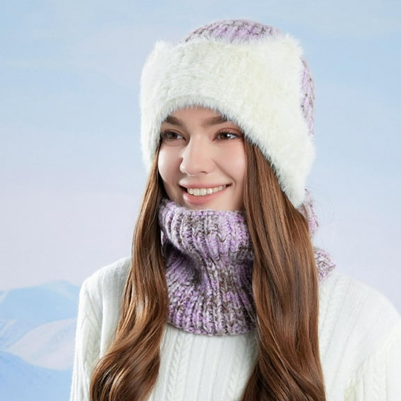BXJX Warm Beanie Hats for Women- Fleece Lined Beanie Ski Cap Earmuffs Knit Cuffed Warm Winter Caps Purple Size Free Size
