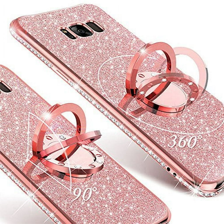 Girly Phone Cases , Sparkly Glitter Luxury Bling Diamonds Women Cover &  Strap