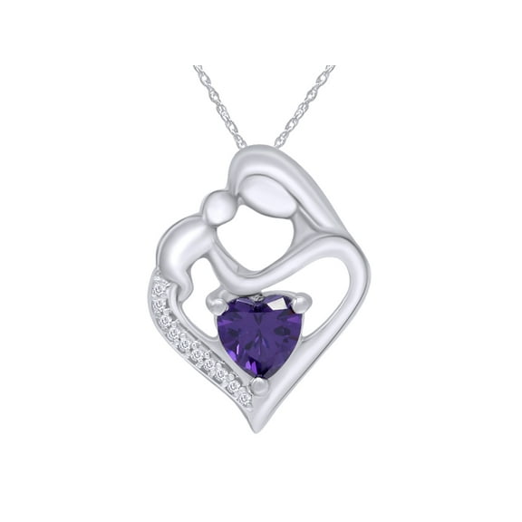 AFFY 1.1 Ct Alexandrite & Diamond Mother Womens Heart Pendant 14k White Gold Over 925
