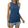 thumbnail image 3 of Dazajoo Womens Tank Tops Side Ruched Sleeveless T Shirt Plus Size Crewneck Solid Color Shirts Summer Basic Tees,Blue,XXXXL, 3 of 10