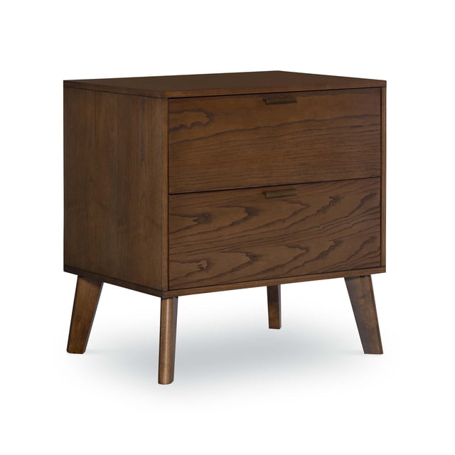 Linon Moore Nightstand Two Drawers Tapered Legs in Medium Brown Wood
