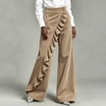 thumbnail image 4 of Mutghys Corduroy Pants Women Button Asymmetric Ruffle High Waisted Wide Leg Pants with Pockets Vacation Shopping Winter Warm Comfy Casual Pants S-2XL, 4 of 6