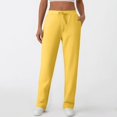 thumbnail image 4 of Hearthz Women's Wide Leg Sweatpants Baggy Straight Leg Sweat Pants Elastic High Waisted Loose Pants with Pockets Yellow,XL, 4 of 4